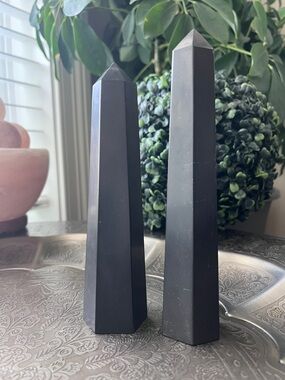 Black Onyx with pyrite obelisk